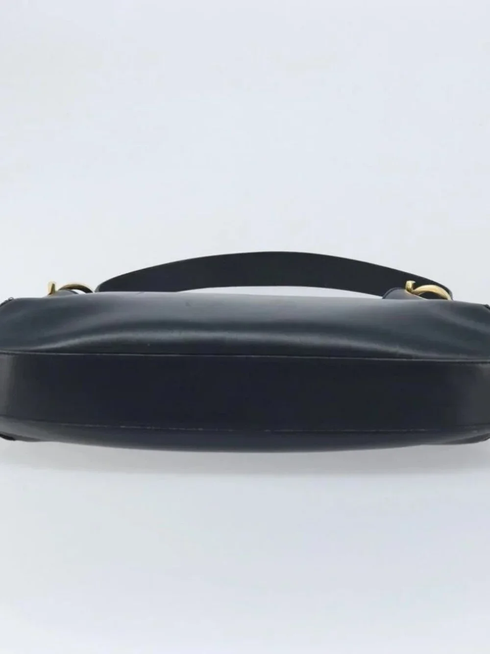 Salvatore Ferragamo Gancini Shoulder Bag Leather Navy Gold Auth gh1923
